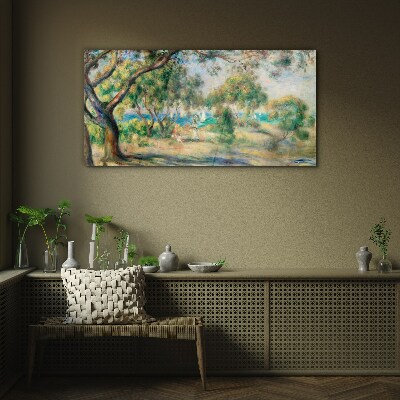 Summer landscape by the water Glass art print
