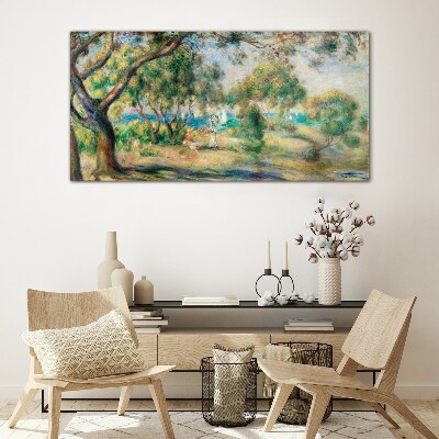 Summer landscape by the water Glass art print