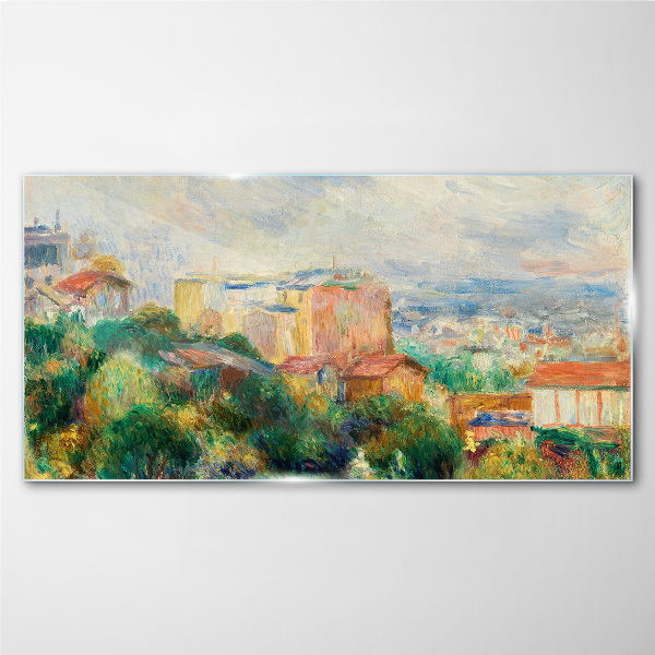 Cityscape in pastel tones Wall art on glass