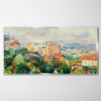 Cityscape in pastel tones Wall art on glass