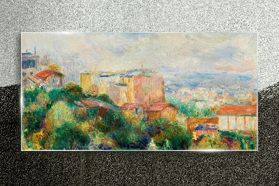 Cityscape in pastel tones Wall art on glass