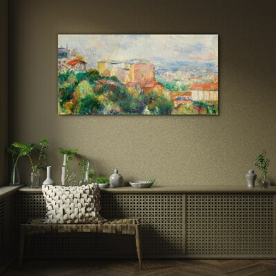 Cityscape in pastel tones Wall art on glass