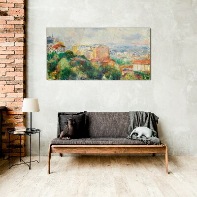 Cityscape in pastel tones Wall art on glass