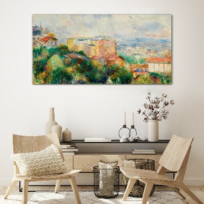Cityscape in pastel tones Wall art on glass