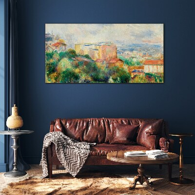 Cityscape in pastel tones Wall art on glass
