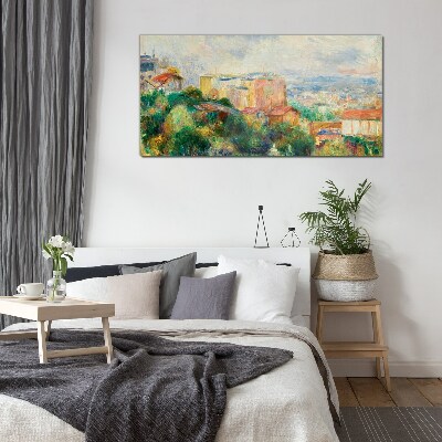 Cityscape in pastel tones Wall art on glass
