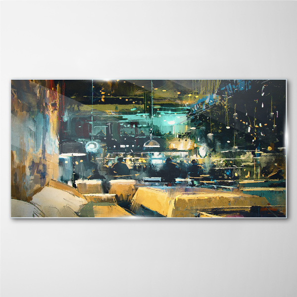 Night atmosphere in the cafe Wall art on glass