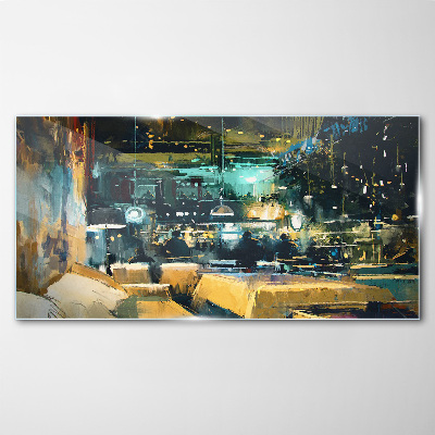 Night atmosphere in the cafe Wall art on glass