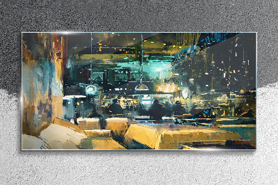 Night atmosphere in the cafe Wall art on glass