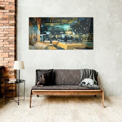 Night atmosphere in the cafe Wall art on glass