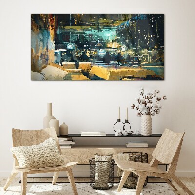 Night atmosphere in the cafe Wall art on glass