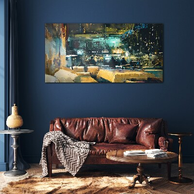 Night atmosphere in the cafe Wall art on glass