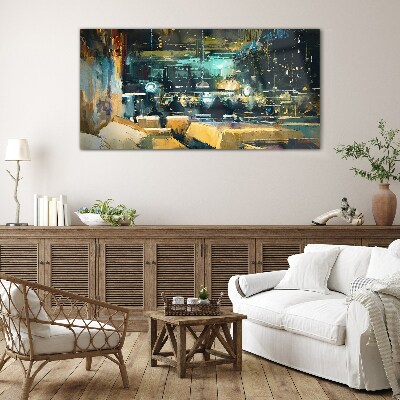 Night atmosphere in the cafe Wall art on glass