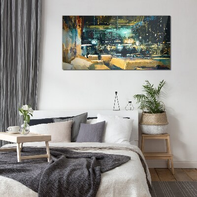 Night atmosphere in the cafe Wall art on glass