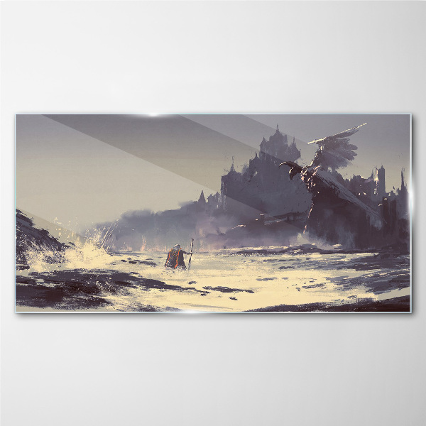 A mystical land among the waves Glass art print