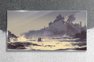 A mystical land among the waves Glass art print
