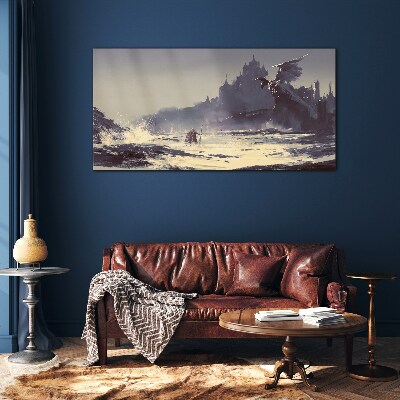 A mystical land among the waves Glass art print
