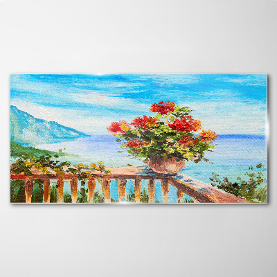 Flowers by the sea Wall art on glass
