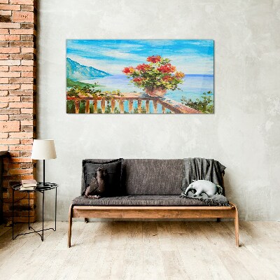 Flowers by the sea Wall art on glass