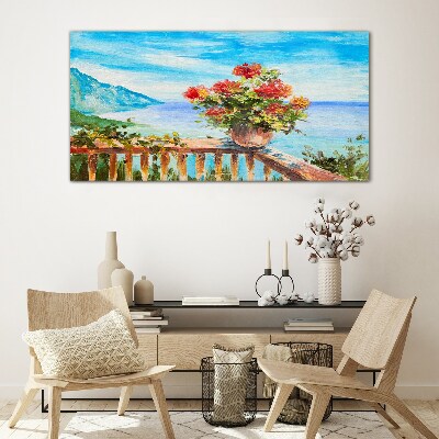 Flowers by the sea Wall art on glass