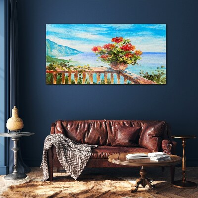 Flowers by the sea Wall art on glass