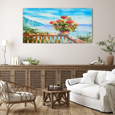 Flowers by the sea Wall art on glass