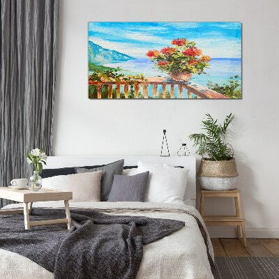 Flowers by the sea Wall art on glass