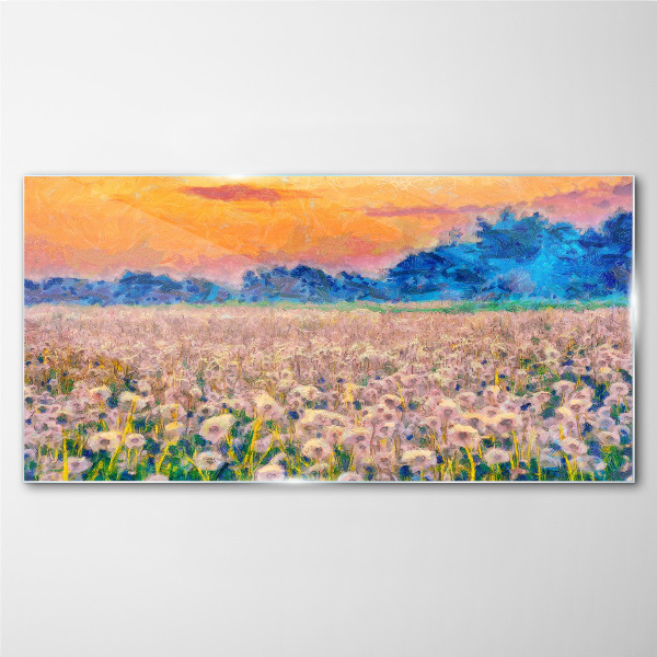 Flower landscape at sunset Wall art on glass