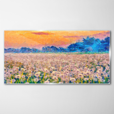 Flower landscape at sunset Wall art on glass