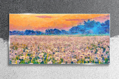 Flower landscape at sunset Wall art on glass
