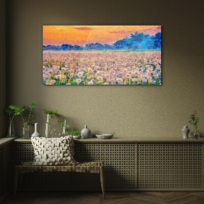 Flower landscape at sunset Wall art on glass