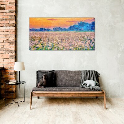 Flower landscape at sunset Wall art on glass