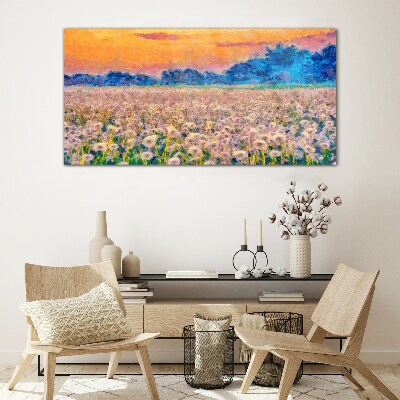Flower landscape at sunset Wall art on glass