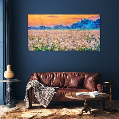 Flower landscape at sunset Wall art on glass