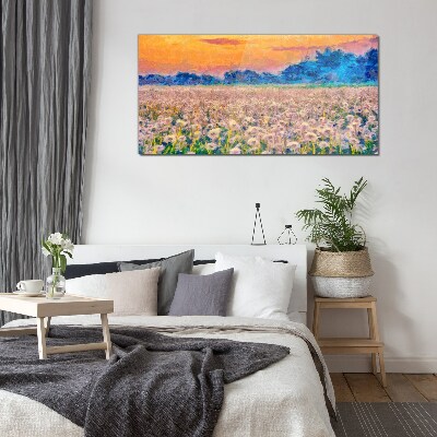Flower landscape at sunset Wall art on glass