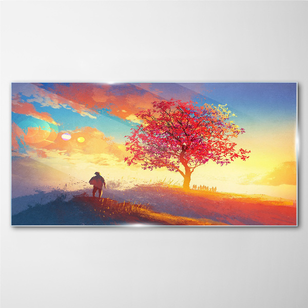 A walk in a colorful landscape Wall art on glass