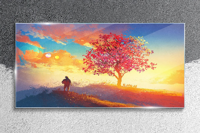 A walk in a colorful landscape Wall art on glass