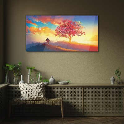 A walk in a colorful landscape Wall art on glass