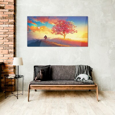 A walk in a colorful landscape Wall art on glass
