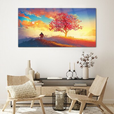 A walk in a colorful landscape Wall art on glass