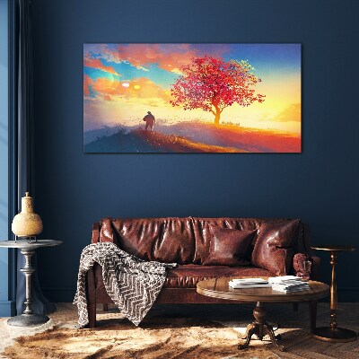 A walk in a colorful landscape Wall art on glass