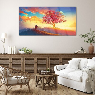 A walk in a colorful landscape Wall art on glass