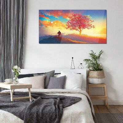 A walk in a colorful landscape Wall art on glass
