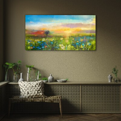 Flower landscape in the morning Glass art print