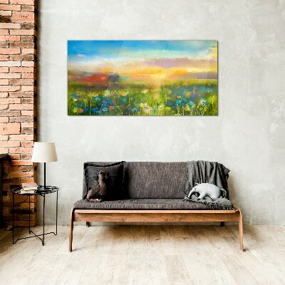 Flower landscape in the morning Glass art print