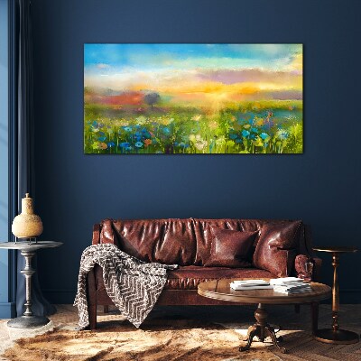 Flower landscape in the morning Glass art print