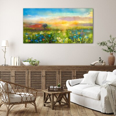 Flower landscape in the morning Glass art print