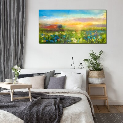Flower landscape in the morning Glass art print