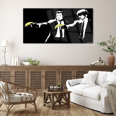Pop art bananas Wall art on glass