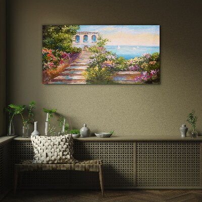 A walk among the flowers by the sea Glass art print